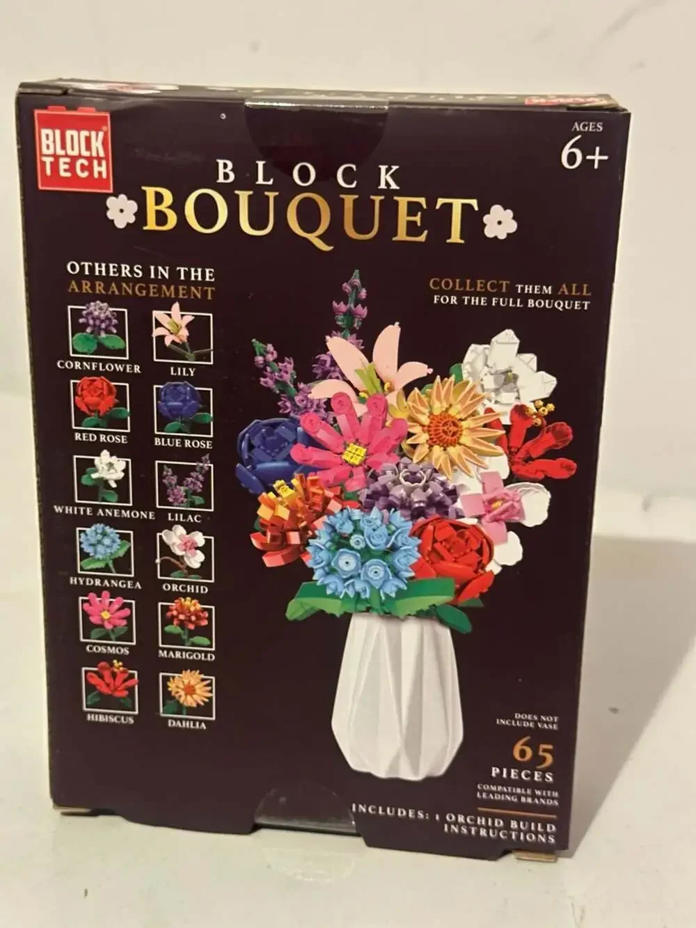 Block Tech Block Bouquet Orchid 65 Pieces Flower Building Blocks Set